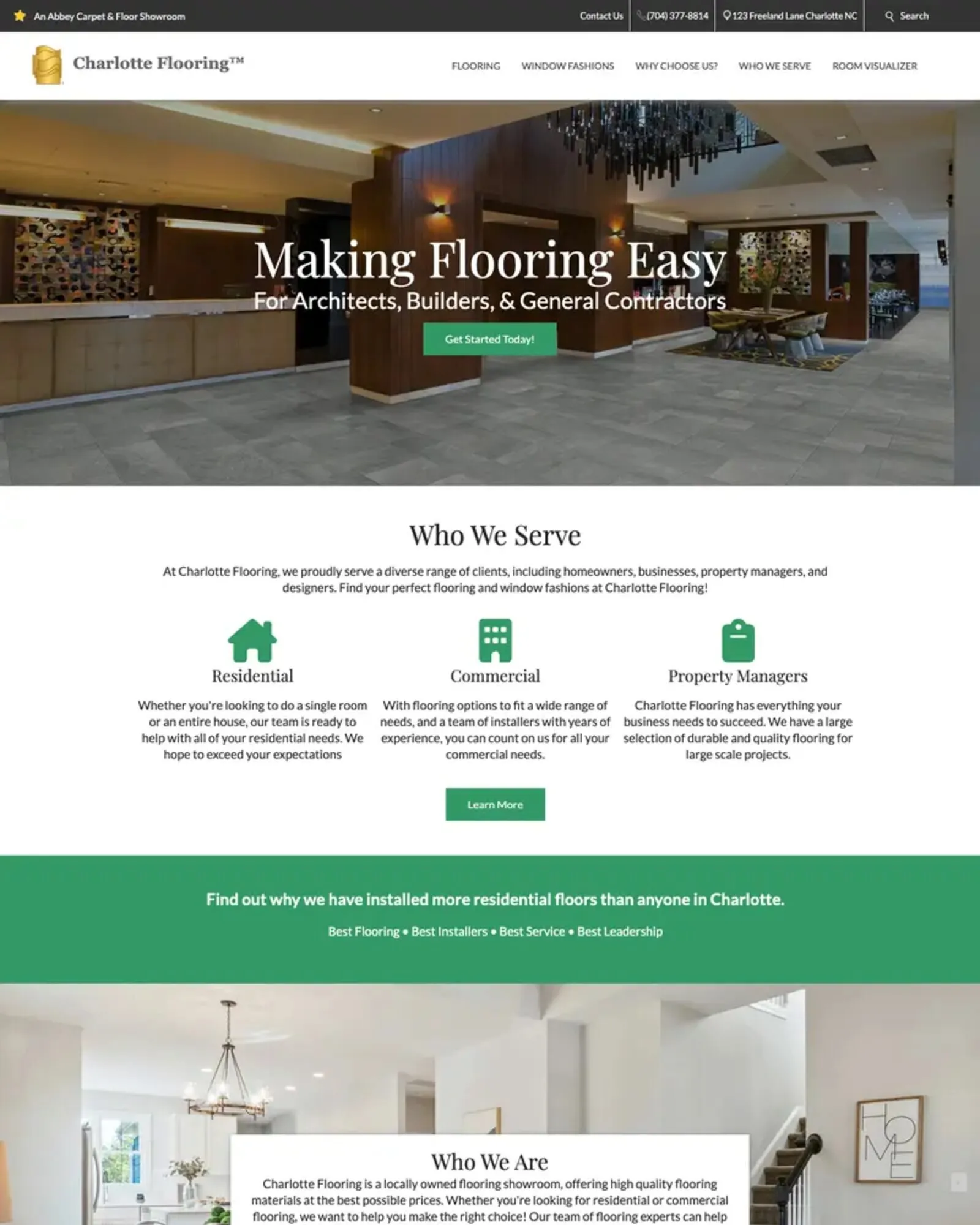 Homepage of a flooring showroom website